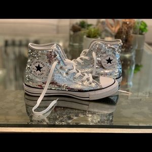 Silver sparkly converse. Women’s size 8